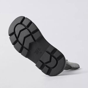 ZARA Black Chunky Combat Side Zip & Buckle Boots | EU 36 (9 inches) | Knee-High